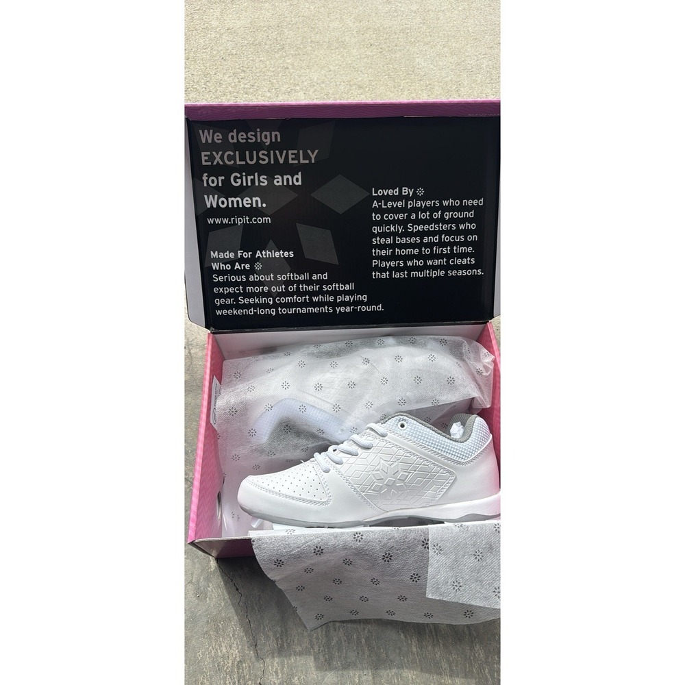 RINGOR RIP-IT Girls Diamond Softball Cleats Molded White/White Size 6 - Picture 4 of 5